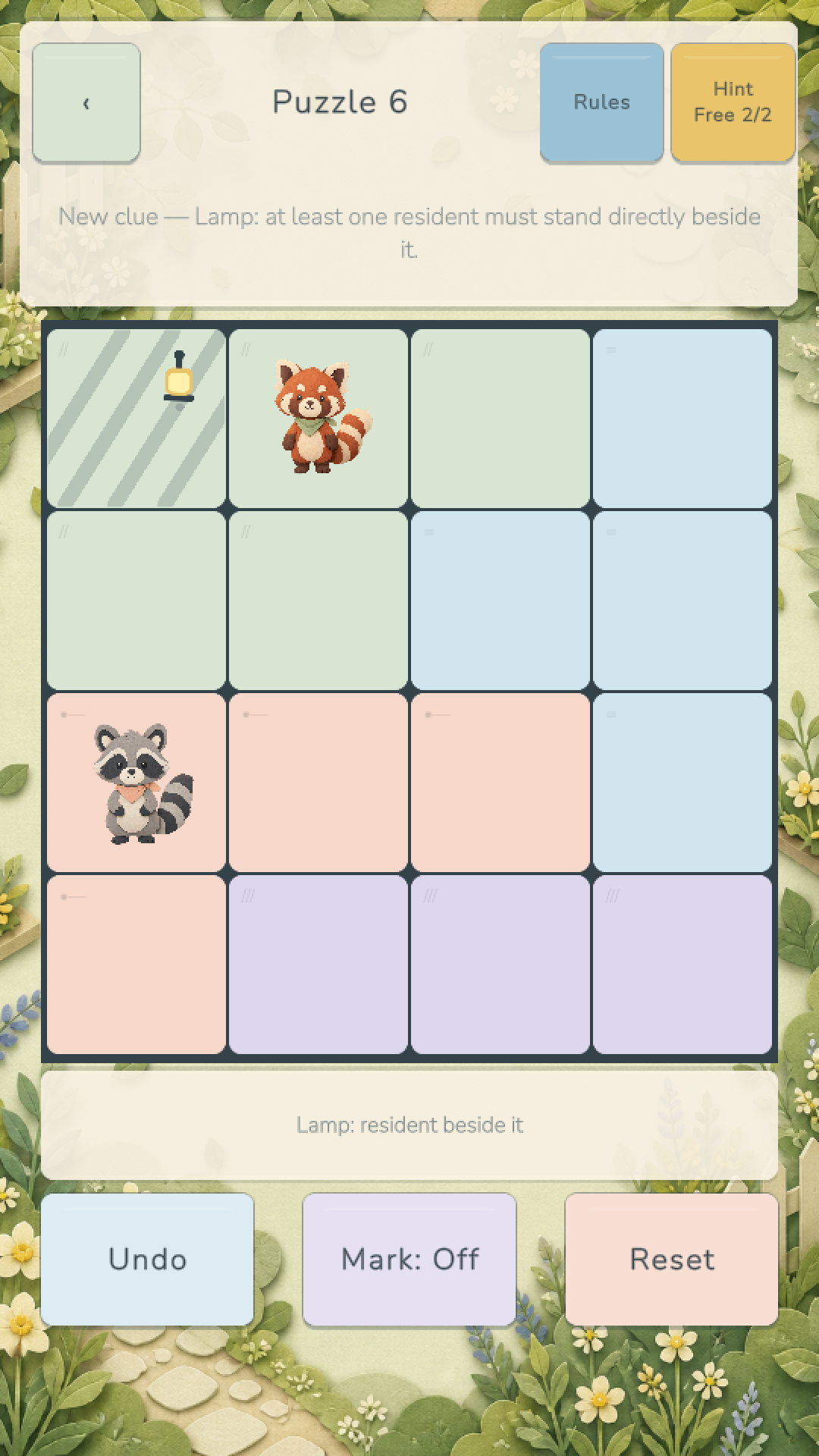 Environmental clues on a Tiny Neighbors board